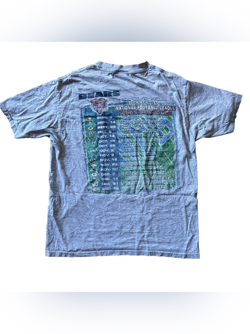 Vintage Chicago Bears 2003 Schedule T-Shirt Mens Large Grey NFL Football